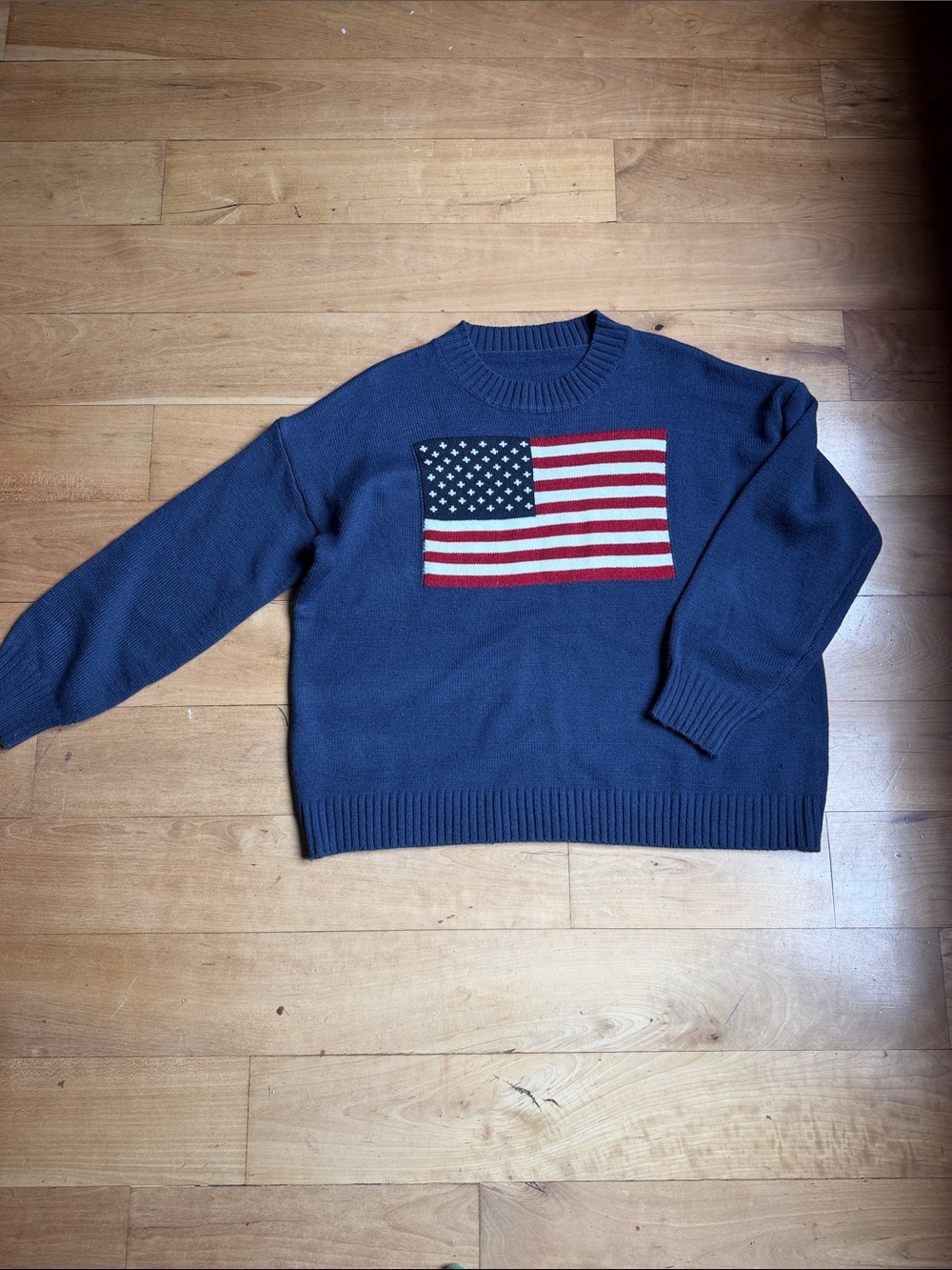 Navy Crewneck Sweater with Flag Motif